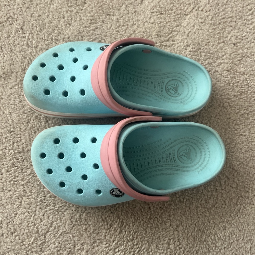 CROCS Kids Aqua and Pink Slippers